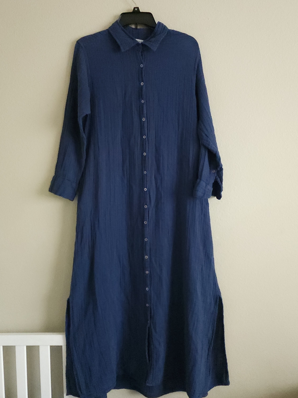 Natural Life Cotton Gauze Button-Down Maxi Shirt Dress - Navy